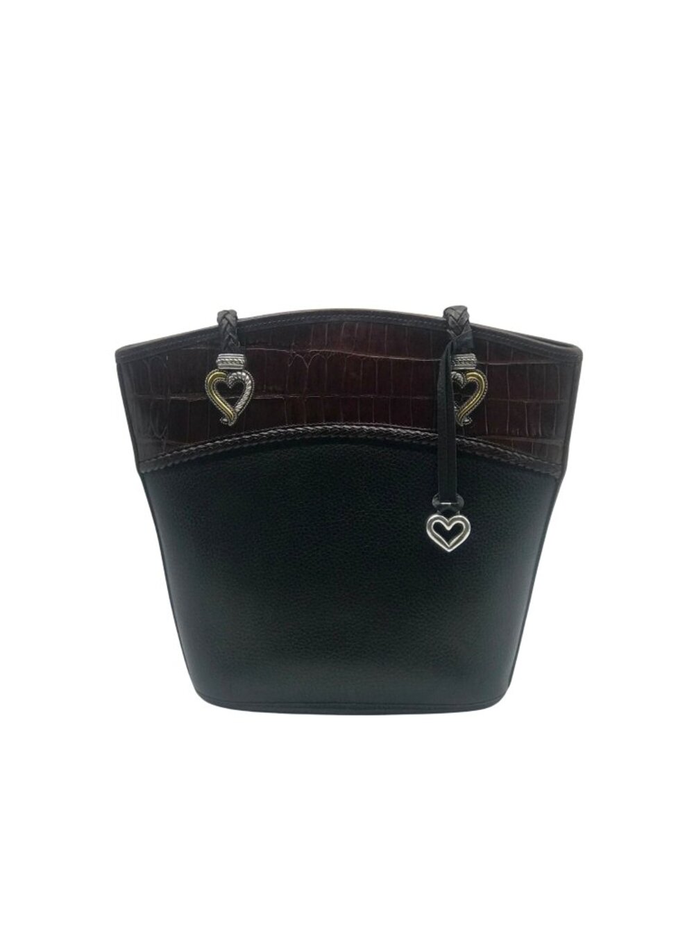Brighton Black Pebbled Leather And Brown Croc-Embossed Tote